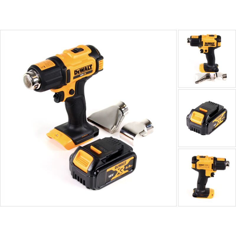 Dewalt - Pistolet à air chaud sans fil 18V 530°C + 1x batterie 4,0Ah + buse de surface et buse réflectrice dce 530 n - sans chargeur