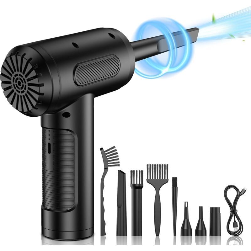 Pistolet à air comprimé, 3 vitesses, 91 000 tr/min, souffleur d'air sec pour PC, rechargeable par USB avec batterie 6 000 mAh pour ordinateur