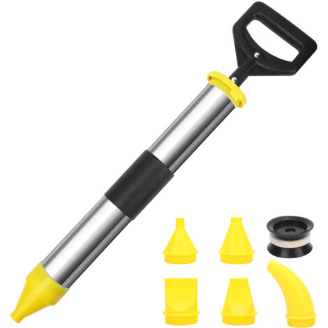 Pistolet à calfeutrer Pompe à mortier avec 5 buses Pistolet à Coulis de Ciment Seringue à Mortier Ciment Pistolet À Calfeutrer, Acier inoxydable épaissi (Jaune)