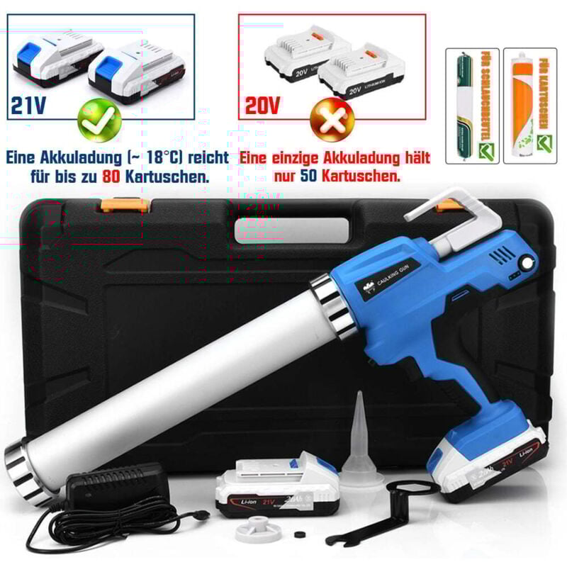 Pistolet à cartouche sans fil 6500N avec 2 batteries Li-ion 21V/2Ah, pistolet à silicone professionnel, presse-cartouche réglable sur 6 niveaux, avec