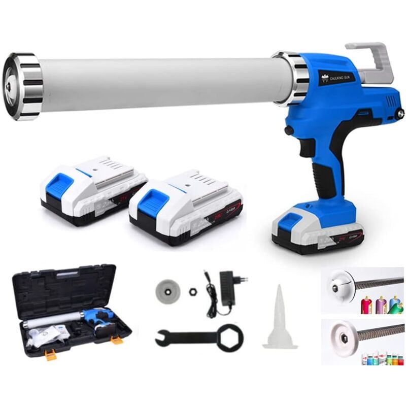Pistolet à cartouche sans fil en silicone, 2 batteries 21 v, pour cartouches de 300 ml, sac à tuyau de 600 ml, 6500 n, 6 vitesses, chargeur inclus,