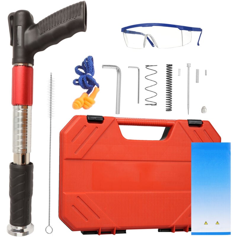 Ineasicer - Pistolet a Clou Manuel, Cloueur Beton , 5 Vitesses Double Silencieux Cloueuse Pneumatique, Cloueur a Poudre pour Plafonds, Tuyaux,