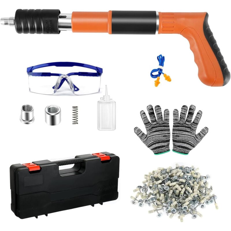 Oly Magic - Pistolet à clous en acier, Pistolet à ongles manuel avec 100 clous ronds, 4 vitesses - pour acier et béton - portable