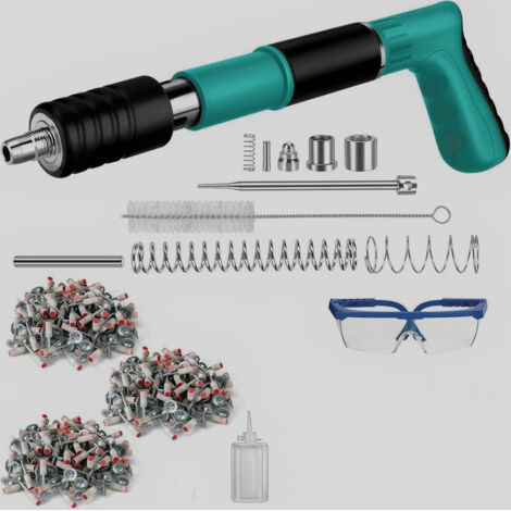 ZOLGINAH Pistolet à Clous Manuel avec 300 Clous Ronds, 5 Vitesses Pistolet Pneumatique pour Acier et Béton, Silencieux Réglable, Pistolet à Ongles Portable