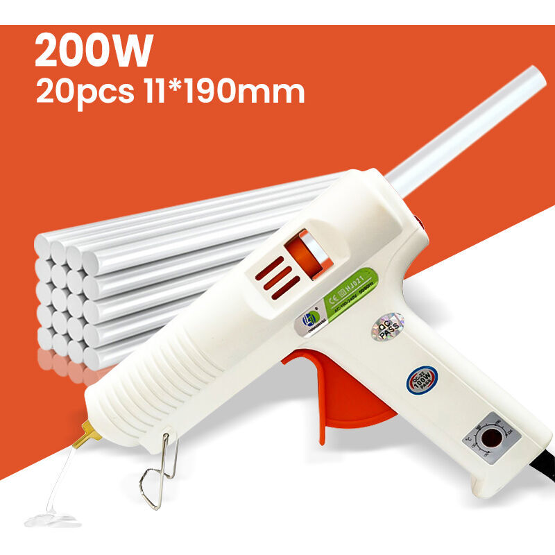 Pistolet a Colle Chaude 200W Temperature Reglable 100�� a 220�� Anti ecoulement Avec 20pcs Batons de Colle 11x190mm