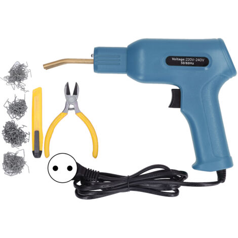 Pistolet à colle chaude 50W pour réparation plastique automobile, kit soudeuse pare-chocs avec 4 types de clous, prise EU 220-240V bleu