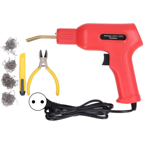 Pistolet à colle chaude 50W pour réparation plastique automobile, kit soudeuse pare-chocs avec 4 types de clous, prise EU 220-240V rouge