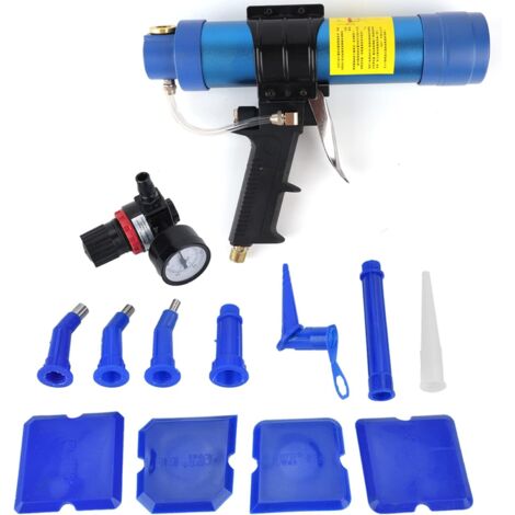 Pistolet à colle en verre, pistolet à calfeutrer à colle en verre pneumatique réglable bleu, pistolet à air à cartouche 310 ml