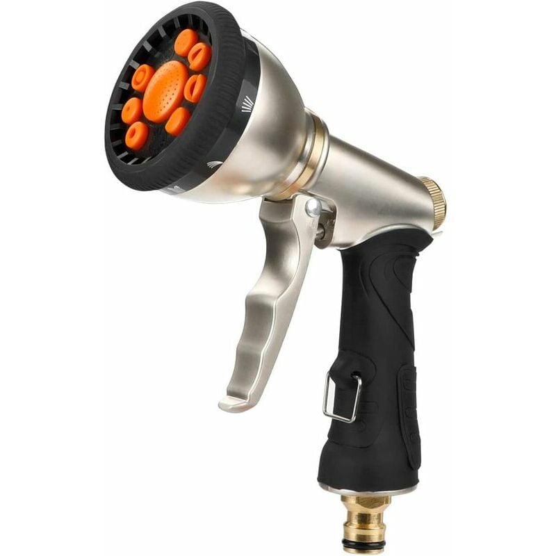 Pistolet à eau à fleurs en métal Pistolet à eau de lavage de voiture en alliage de zinc haute pression 9 fonctions (style européen (avec mamelon en