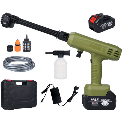 Pistolet à eau électrique nettoyeur haute pression sans fil 2 pièces batterie 21 V 3000 mAh avec buse 6 en 1 pour voitures, mur, route, clôture, lavage de cour, fleurs