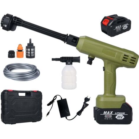 Pistolet à eau électrique nettoyeur haute pression sans fil 2 pièces batterie 21 V 3000 mAh avec buse 6 en 1 pour voitures, mur, route, clôture, lavage de cour, fleurs