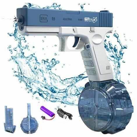 Pistolet à eau électrique pour enfants et adultes - Pistolet à eau - Jouets en plastique pour pistolet à eau - Portée jusqu'à 32ft - Super One Touch Auto Water Gun 434CC Size Blue