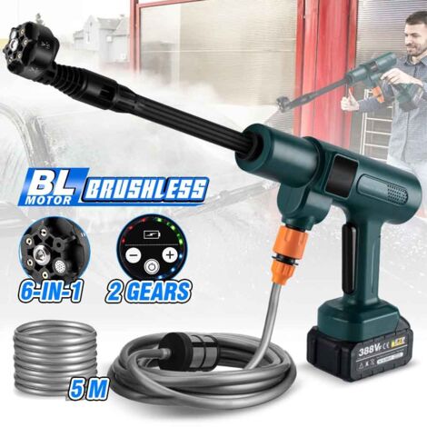 CREDIRI Pistolet à eau électrique sans balais, 6 en 1, 200 bars, buses, voiture, livres, jardin, arrosage trempé, batterie Makita 18V, odorpulvérisateur