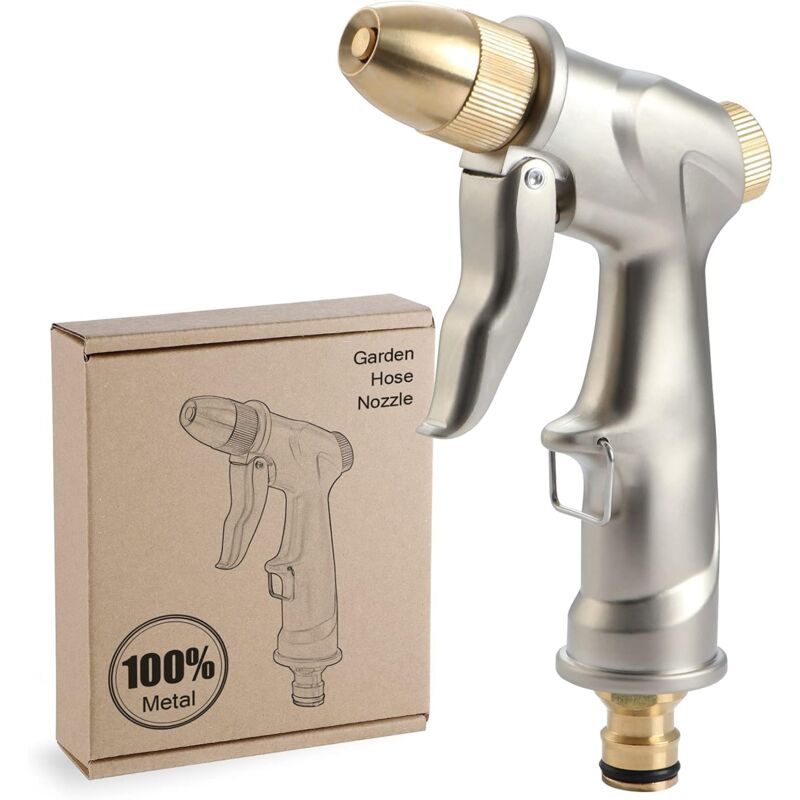 Pistolet à eau en métal, jet d'eau à haute pression, pistolet à eau de jardin pour laver les voitures, arroser les plantes - version courte, 1pc