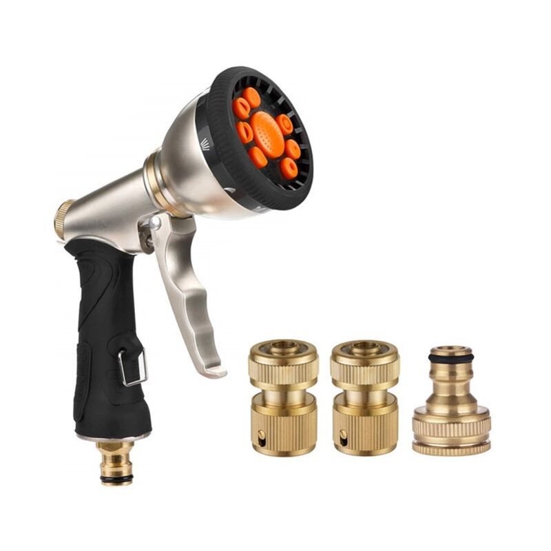 Pistolet à eau haute pression en alliage de zinc 9 en 1, pistolet de pulvérisation en métal, pour jardin et lavage de voiture