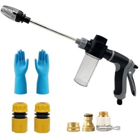 Pistolet à Eau Haute Pression, Power Jet pour Tuyau D'arrosage, Powerjet Pression avec Accessoires et Gants Lavage de Voiture Arroser les Pelouses Jardins -