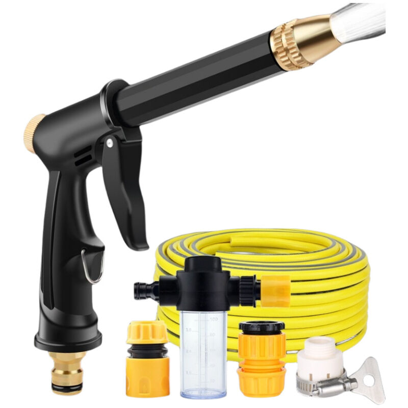 Pistolet à eau pour lavage de voiture, tuyau d'arrosage, buse d'arrosage, pistolet à longue perche, 3 connecteurs et réservoir à mousse, 20 m