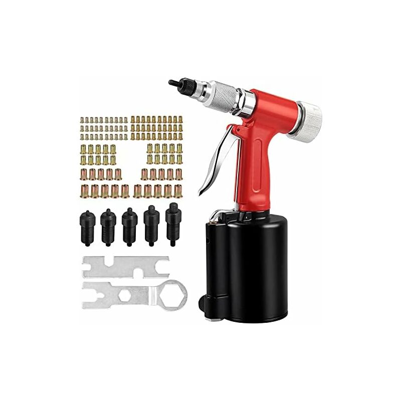 Pistolet à Ecrou Pneumatique Kit de Réglage d'écrou à Riveter Pneumatique Robuste Acier Inoxydable 100 pcs Ecrou à Rivet pour Panneaux de Carrosserie
