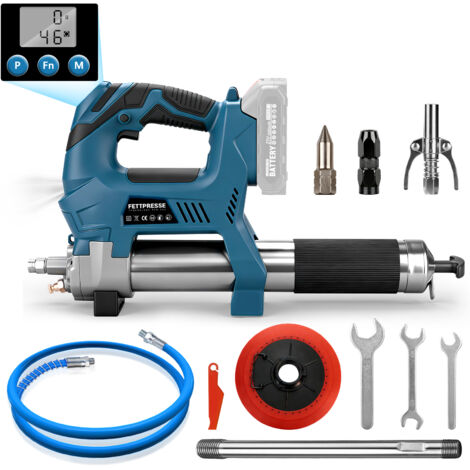Pistolet à Graisse Électrique 15000 PSI -Débit 160g/min, Compteur Électronique, Brushless, éclairage LED Dosage Unique/Cyclique,avec Tuyau 100cm, Buses à Graisse Standard, H et G (Sans Batterie)