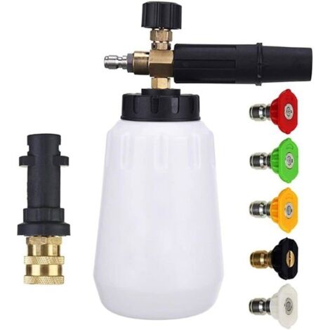 Pistolet à mousse pour tous les modèles de voiture à connexion rapide haute pression de 1/4 pouce, baril de mousse réglable et 5
