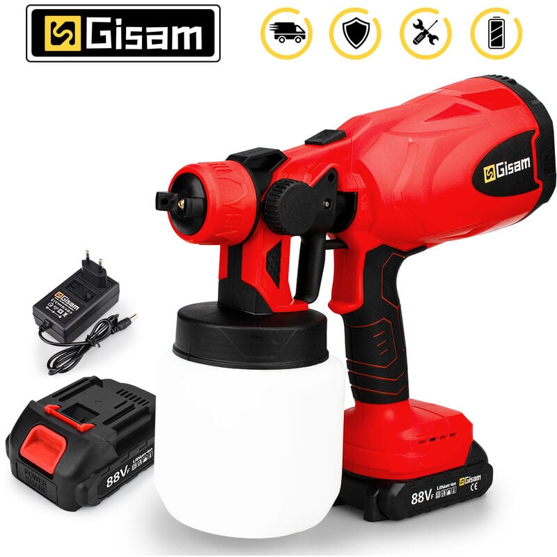 Gisam - Pistolet à peinture 2 Batteries Craft painting Tool Home avec 3 jet mode contrôle du débit - Rouge