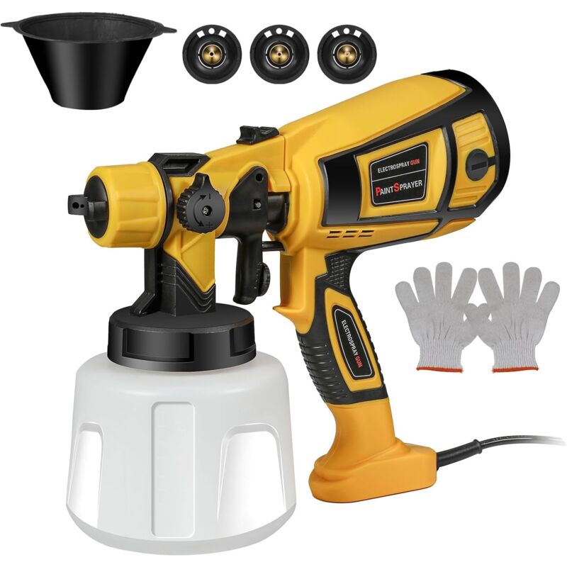 Pistolet a Peinture, 800W HVLP Pistolet Peinture, Réservoir 1400ML, 4 Buses, Facile à Nettoyer, Pulvérisateur de Peinture à 3 Motifs Pistolet