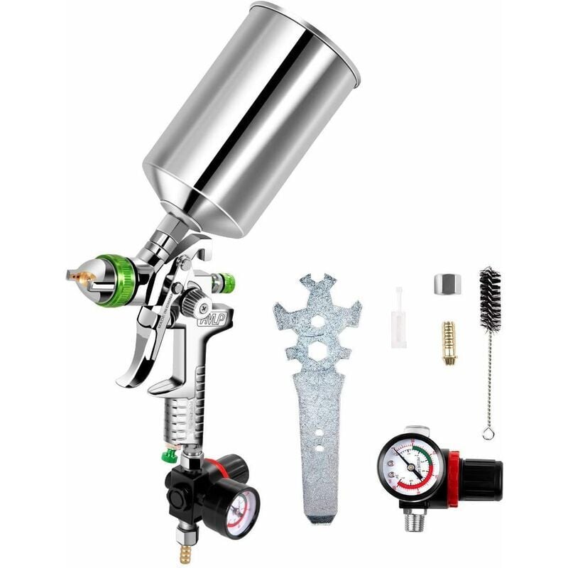 Pistolet à peinture à air 1000 ml avec buse 2,5 mm HVLP Mini pulvérisateurs aérographe avec régulateur de pression