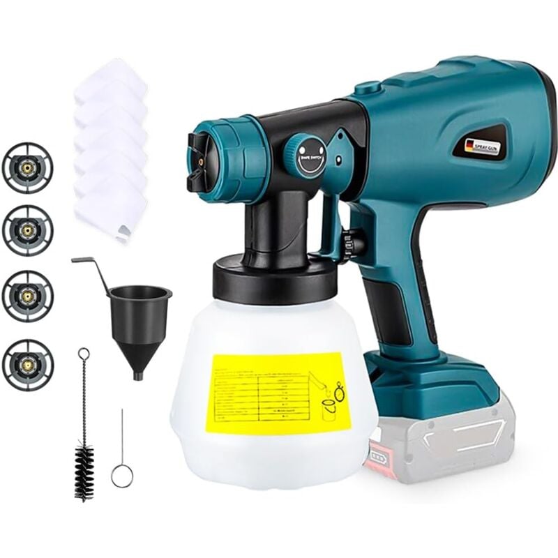 Pistolet a Peinture, Batterie système de pulvérisation Compatible avec Bosch 18V avec raccords de Nettoyage et de soufflage, 4 Buses en cuivre et 3