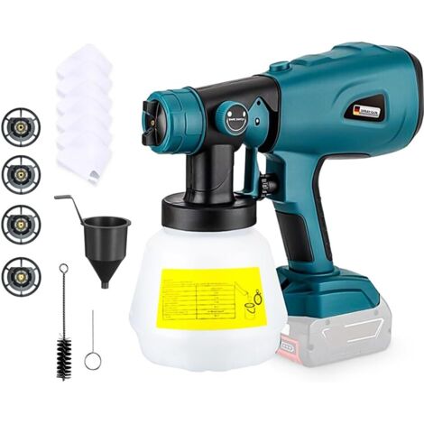 Pistolet a Peinture, Batterie système de pulvérisation Compatible avec Bosch 18V avec raccords de Nettoyage et de soufflage, 4 Buses en cuivre et 3 Motifs, (sans Batterie)