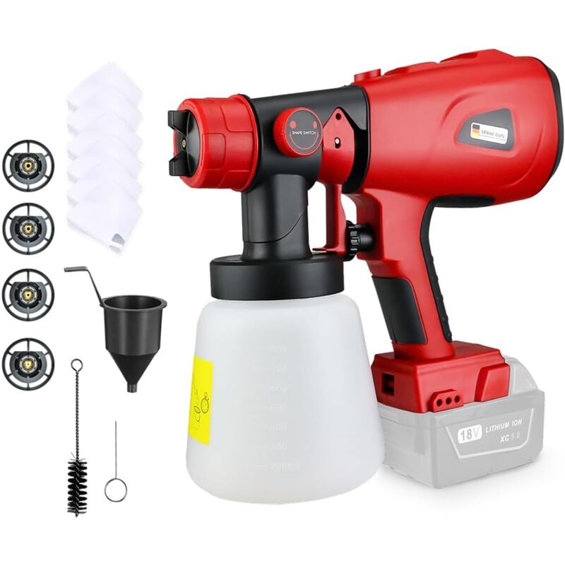 Pistolet a Peinture, Batterie système de pulvérisation Compatible avec Milwaukee M18 18V avec raccords de Nettoyage et de soufflage, 4 Buses en