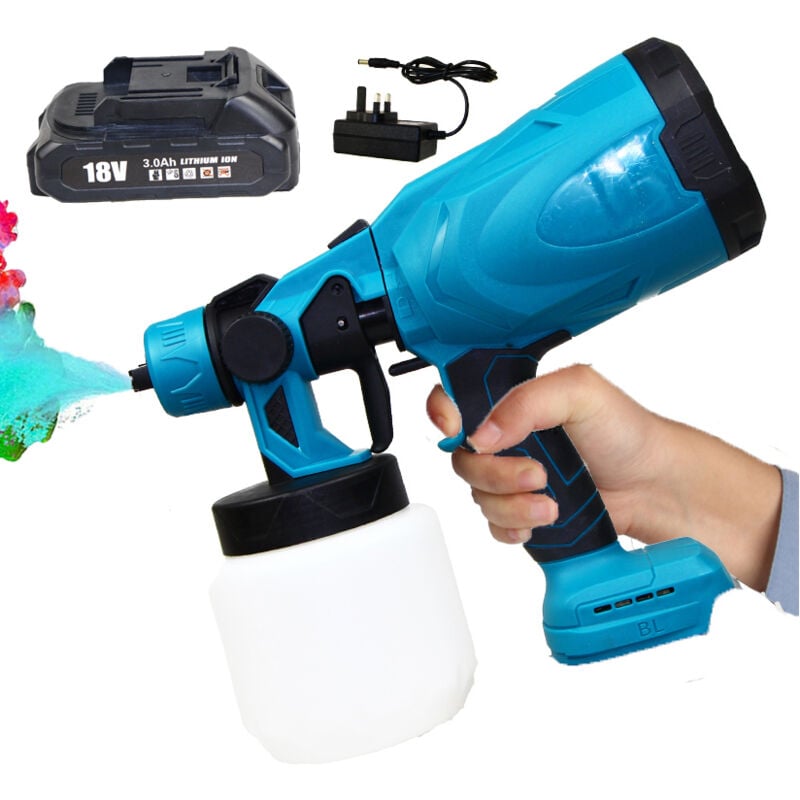 Teetok - Pulvérisateur de peinture sans fil hvlp Pistolet de pulvérisation électrique 550 w Pistolet à peinture de clôture à main , + Batterie 3,0 a