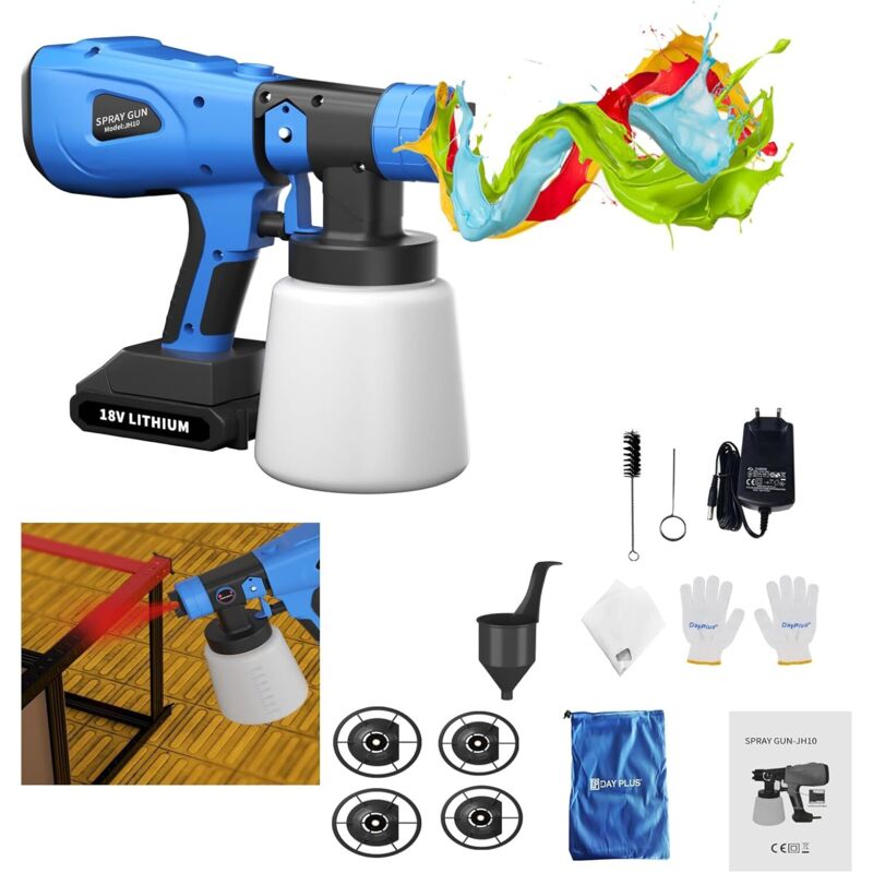 Pistolet à peinture en aérosol alimenté par batterie sans fil 21V, peinture en aérosol rapide DIY, 4 buses, adaptées aux tables, chaises, clôtures,