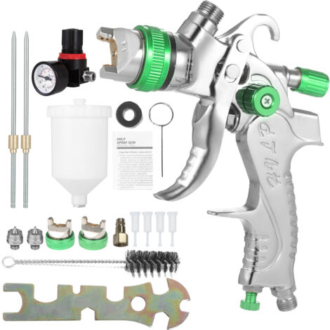 Pistolet à peinture HVLP à alimentation par gravité avec manomètre, godet de 600 ml et buses de 1,4 mm, 1,7 mm et 2,0 mm pour la peinture de voitures, de meubles et de murs