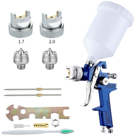Pistolet à peinture HVLP professionnel Pulvérisation par gravité 2 buses 1,7mm et 2,0mm Tasse 600ml pour finitions précises - 600cc
