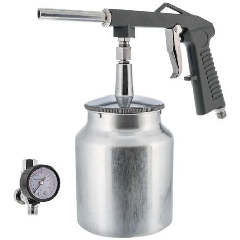 Pistolet à peinture pneumatique pour sous-couche avec régulateur et godet d'alimentation par aspiration.