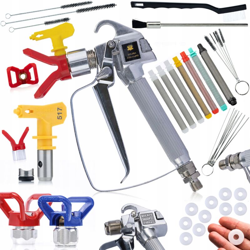 Pistola di verniciatura per unità con ugello 517 + Copertura in acciaio inossidabile + Filtri a dita 30/60/70/100/200 mesh + Guarnizione 10x + Set di
