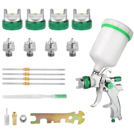 Pistolet à Peinture Professionnel 2008 Alimentation par Gravité avec 4 Buses en Laiton 1.4 1.7 2.0 2.5mm pour Carrosserie et Meubles