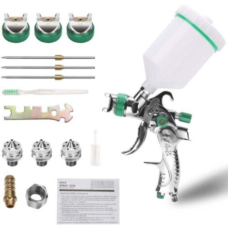 Pistolet à peinture professionnel haute pression Kit de pistolet à air comprimé Alimentation par gravité Pistolet à peinture pneumatique HVLP 1.4MM/1.7MM/2.0MM 3 buses de taille- Vert