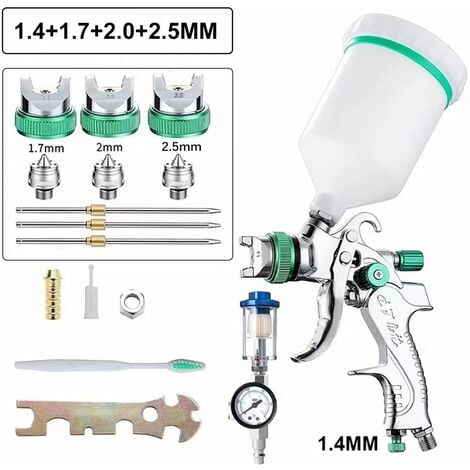 Tectake 3 Pistolets à peinture HVLP (buse de 0,8/1,3/1,7mm) avec accessoires  y compris chiffons en microfibres