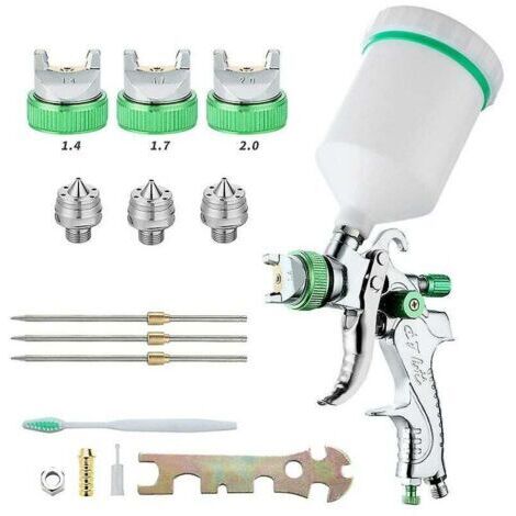 Pistolet à peinture professionnel haute pression Kit de pistolet à air comprimé Alimentation par gravité Pistolet à peinture pneumatique HVLP 600CC 1.4MM/1.7MM/2.0MM 3 buses de taille