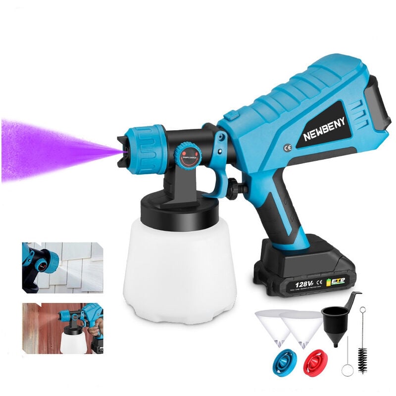 Pistolet à peinture sans fil 800w 1000ml 3 buse Pulvérisateur de peinture électrique - Outil de pulvérisation pour makita 18v - ONEVAN - Bleu avec 2