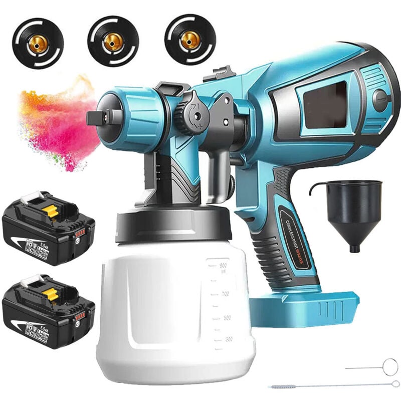 Mawiron - Pistolet à peinture,1000 ml pulvérisateur de peinture sans fil hvlp, pistolet à pulvérisation sans air + batterie de 2x 5500mAh (pas de