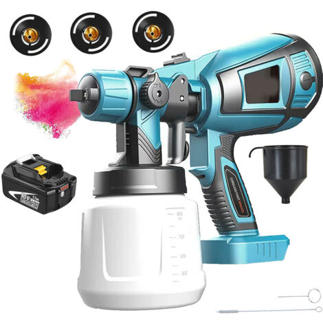 Pistolet à peinture,1000 ml pulvérisateur de peinture sans fil HVLP, pistolet à pulvérisation sans air + batterie de 5500mAh (pas de chargeur） - compatible avec la batterie Makita