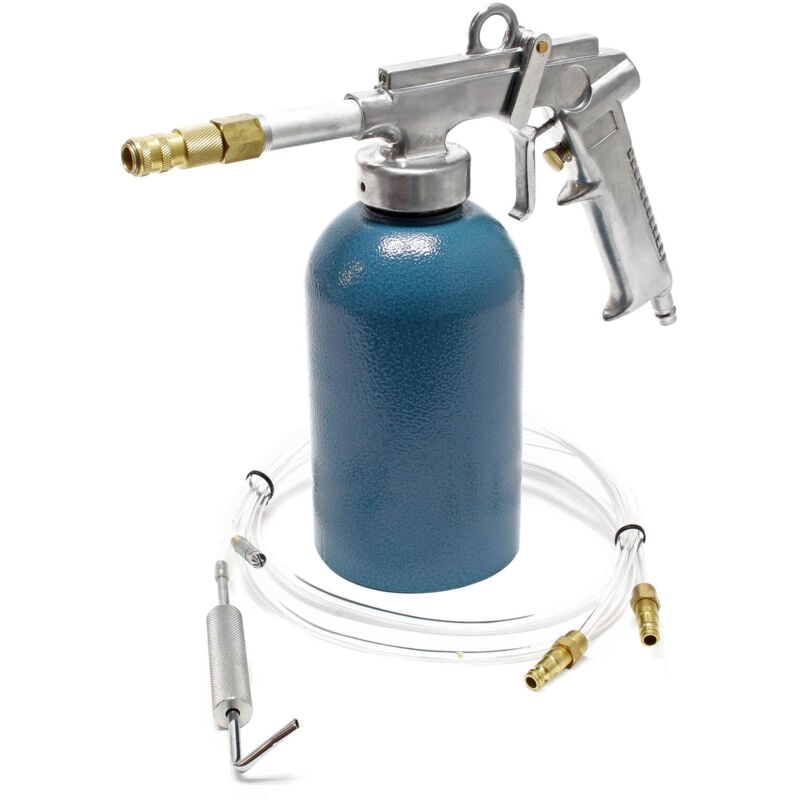 Wiltec - Pistolet pneumatique à godet – 1100 ml / 4-6bars – avec Buse coudée ronde – Pulvérisateur pour cavités et protection des dessous de caisse
