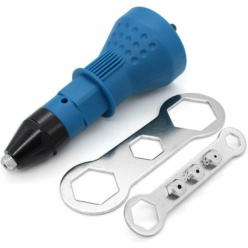 Pistolet à rivets sans fil Kit d'outil de perceuse électrique à rivets Riveteuse Adaptateur Insert Écrou Outil de puissance à main Accessoires (Bleu)