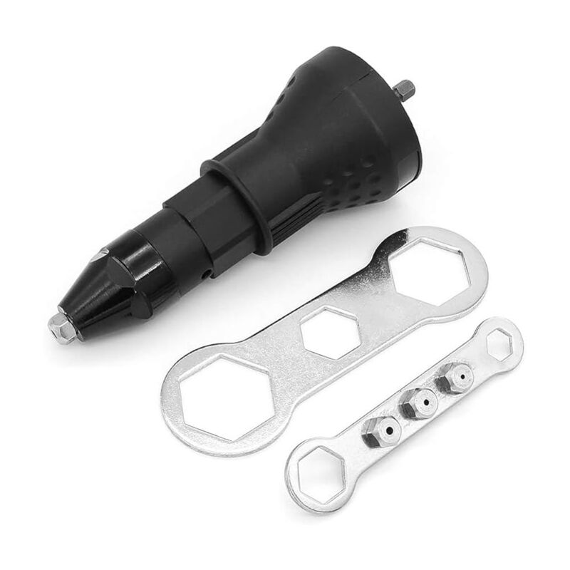 Pistolet à rivets sans fil Kit d'outil de perceuse électrique à rivets Riveteuse Adaptateur Insert Écrou Outil de puissance à main Accessoires (Noir)