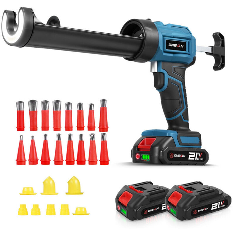 Pistolet à silicone 18V ,4 vitesses avec LED,pour joint de carrelage，Sceller, Étanchéifier - avec deux batteries de 2,0 Ah et 25 accessoires