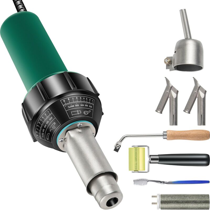M-e - Pistolet à Air Chaud Pistolet de Soudage pvc Plastique électronique 1600W 8PCS 4 Buses - Vert, noir