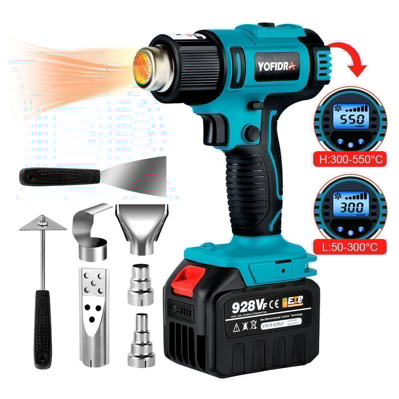 Onevan - Décapeur thermique professionnel 1500W avec affichage de la température à LED(50-550℃) 6 Vitesses réglables pistolet à chaleur avec 7