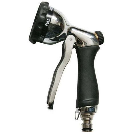 Pistolet Arrosage Métal Brossé 7 Jets Réglables avec Raccord Rapide Chrome